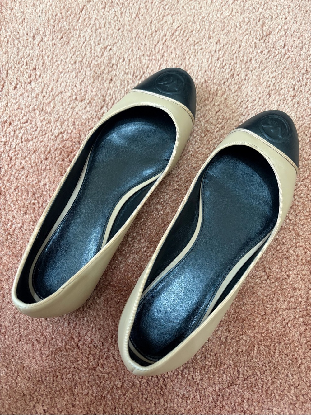 Michael Kors Beige and Black Cap-Toe Ballet Flats